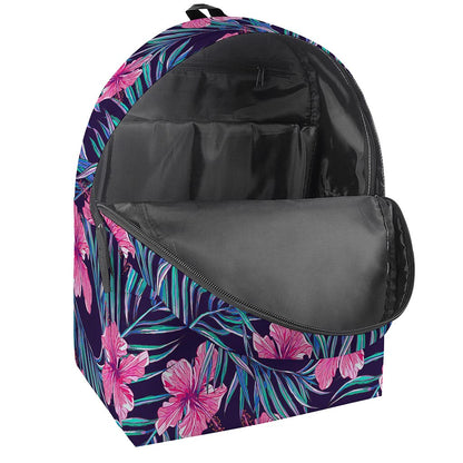 Teal Tropical Hibiscus Pattern Print Backpack