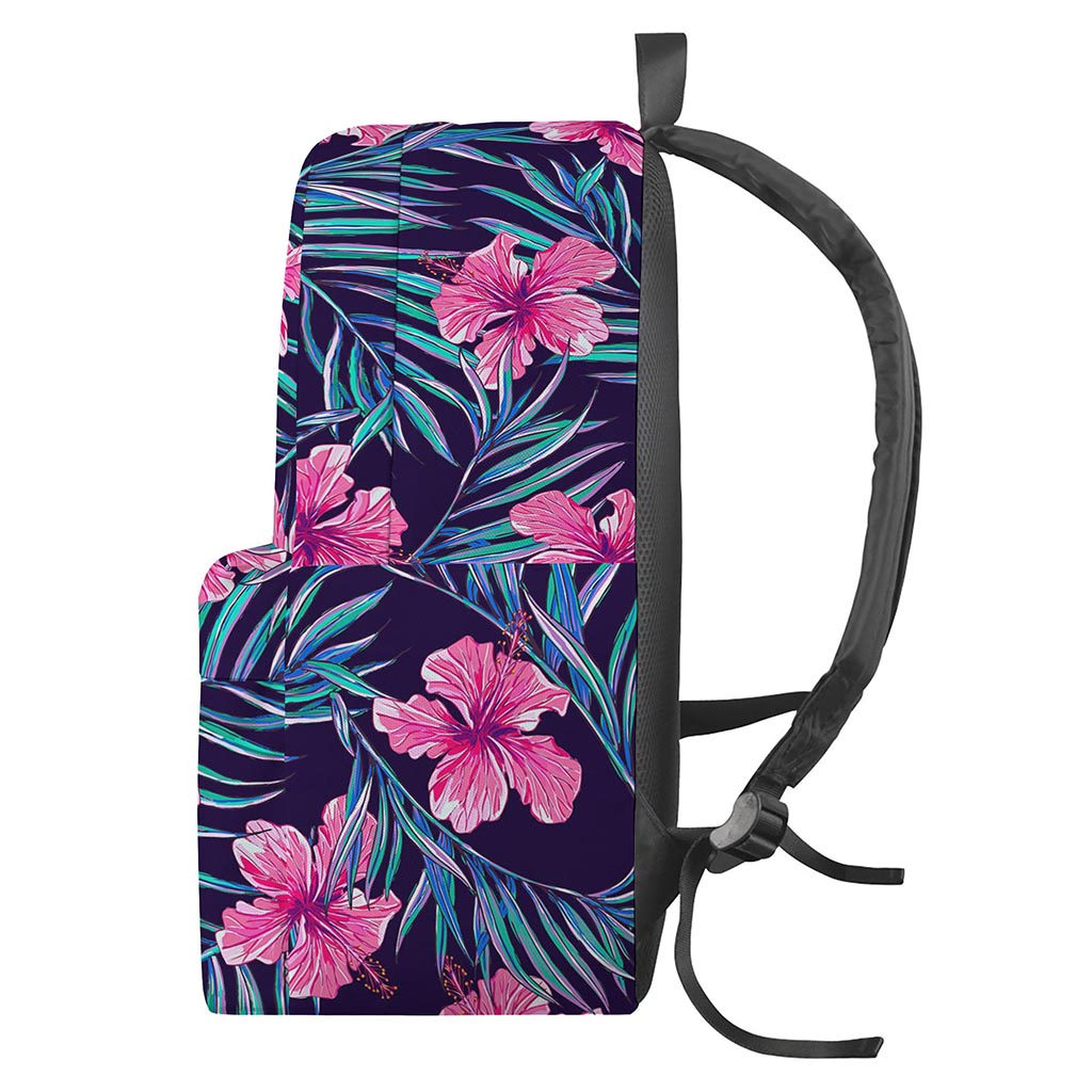 Teal Tropical Hibiscus Pattern Print Backpack