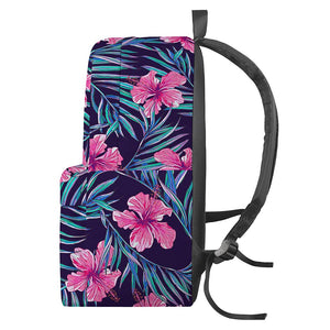 Teal Tropical Hibiscus Pattern Print Backpack