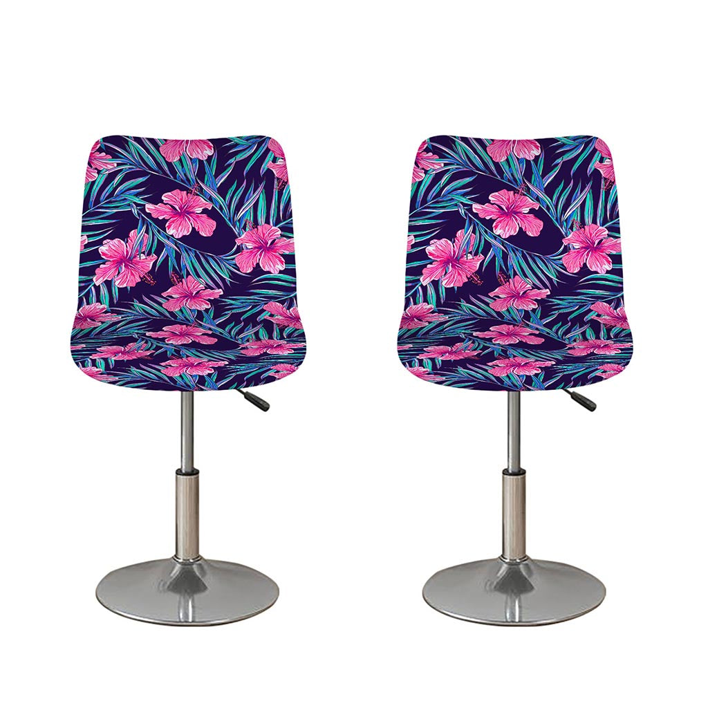 Teal Tropical Hibiscus Pattern Print Bar Stool Covers