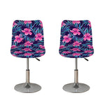 Teal Tropical Hibiscus Pattern Print Bar Stool Covers
