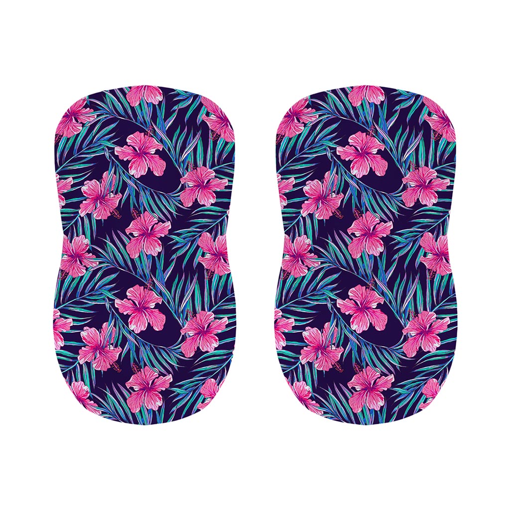 Teal Tropical Hibiscus Pattern Print Bar Stool Covers