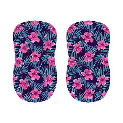 Teal Tropical Hibiscus Pattern Print Bar Stool Covers