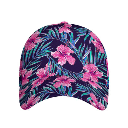 Teal Tropical Hibiscus Pattern Print Baseball Cap
