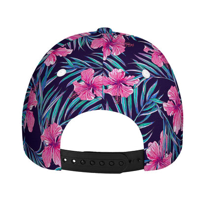 Teal Tropical Hibiscus Pattern Print Baseball Cap