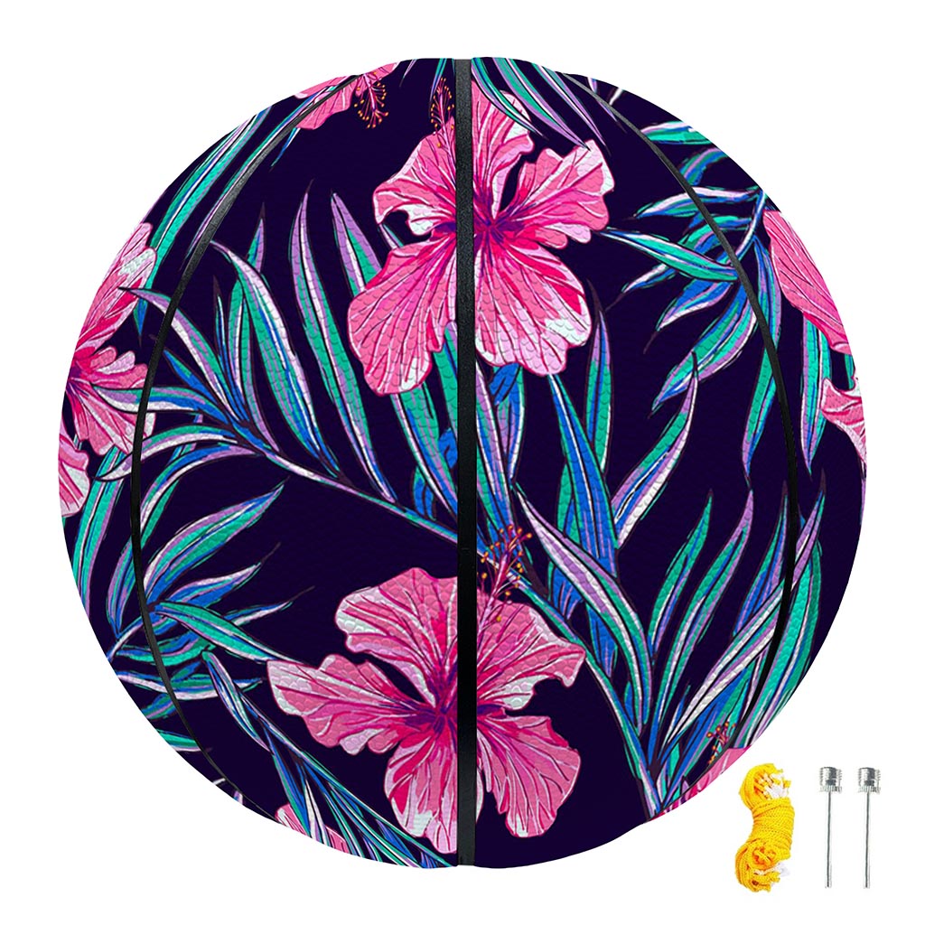 Teal Tropical Hibiscus Pattern Print Basketball