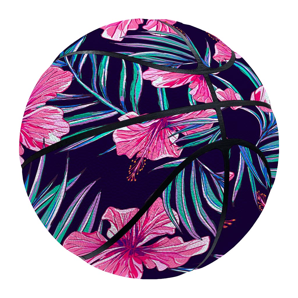 Teal Tropical Hibiscus Pattern Print Basketball