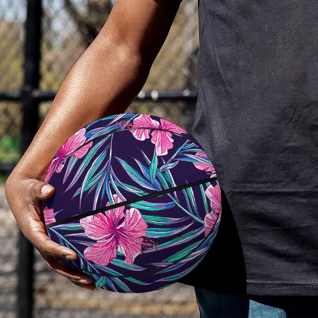 Teal Tropical Hibiscus Pattern Print Basketball