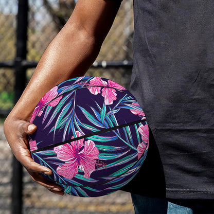 Teal Tropical Hibiscus Pattern Print Basketball