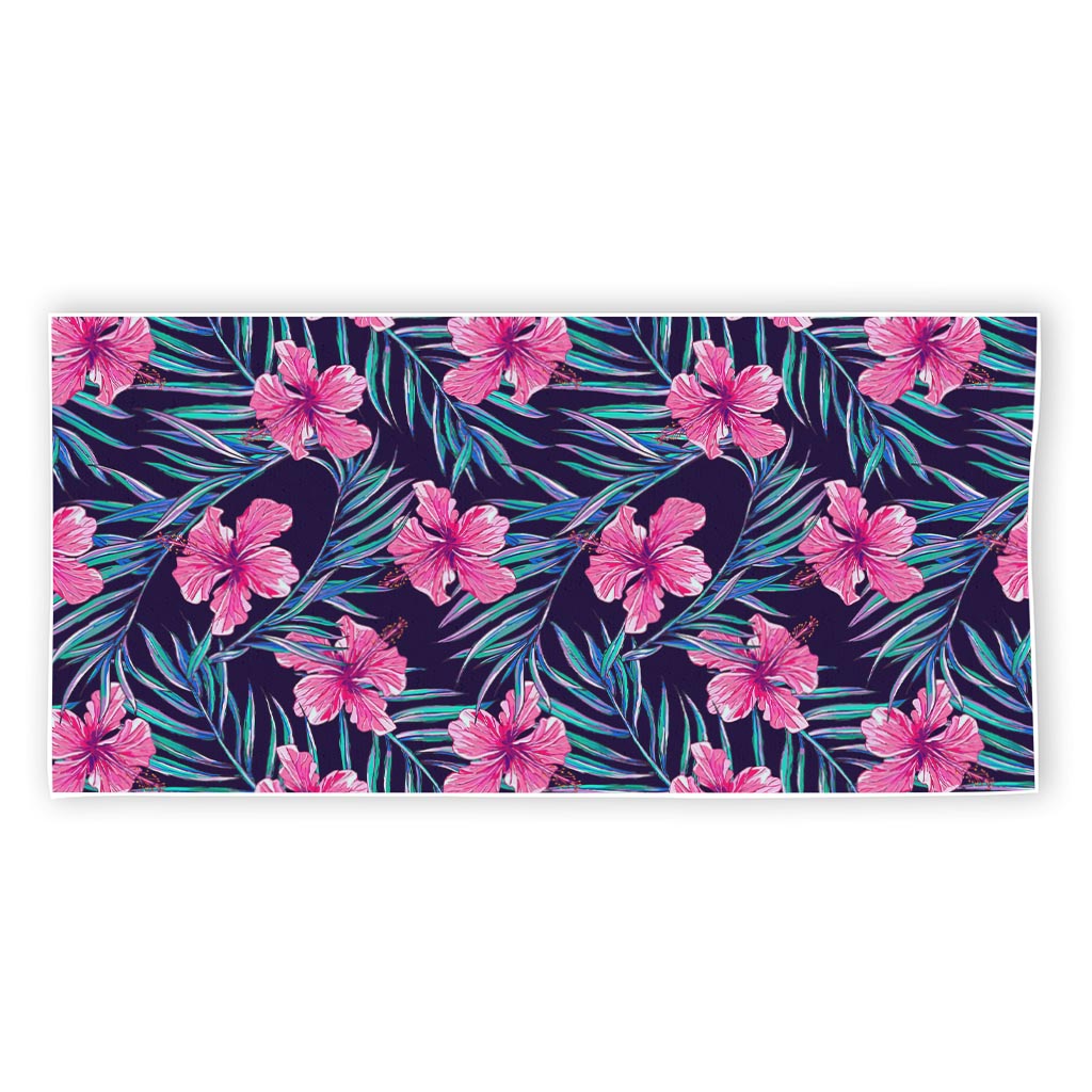 Teal Tropical Hibiscus Pattern Print Beach Towel