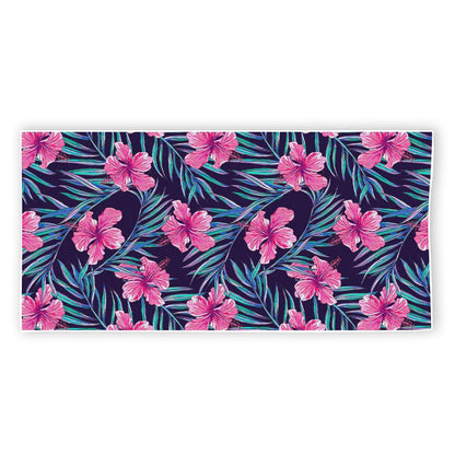 Teal Tropical Hibiscus Pattern Print Beach Towel
