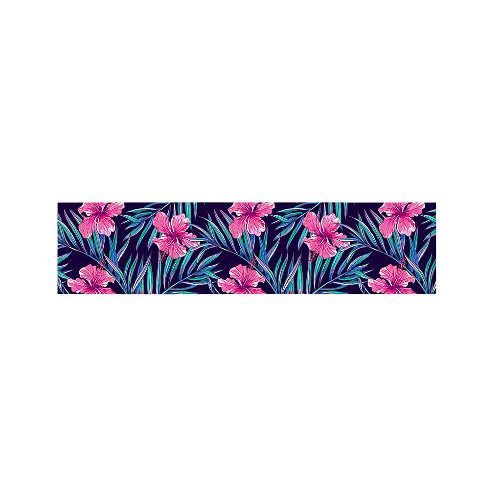 Teal Tropical Hibiscus Pattern Print Bed Runner