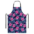Teal Tropical Hibiscus Pattern Print Bib Apron With Pocket