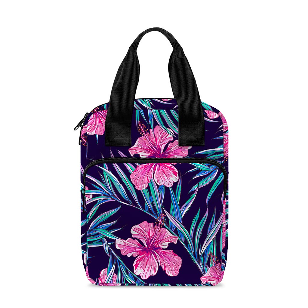 Teal Tropical Hibiscus Pattern Print Bible Tote Bag