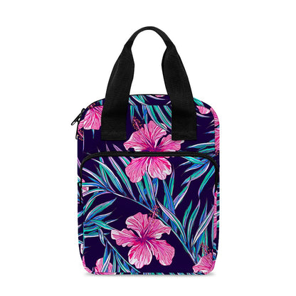 Teal Tropical Hibiscus Pattern Print Bible Tote Bag