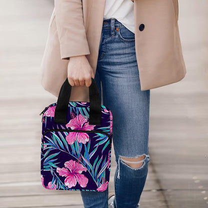 Teal Tropical Hibiscus Pattern Print Bible Tote Bag