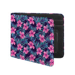Teal Tropical Hibiscus Pattern Print Bifold Wallet
