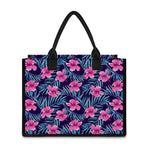 Teal Tropical Hibiscus Pattern Print Canvas Tote Bag
