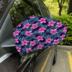 Teal Tropical Hibiscus Pattern Print Car Side Mirror Covers