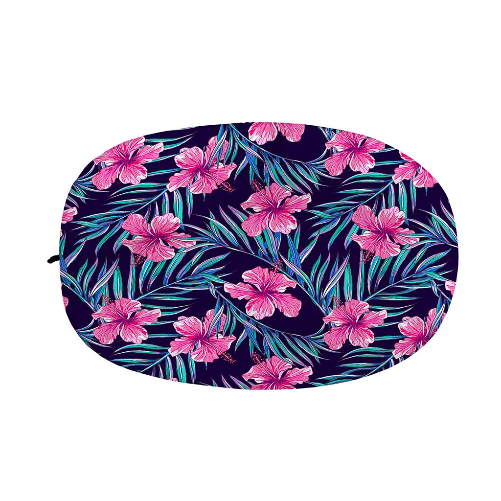 Teal Tropical Hibiscus Pattern Print Car Side Mirror Covers