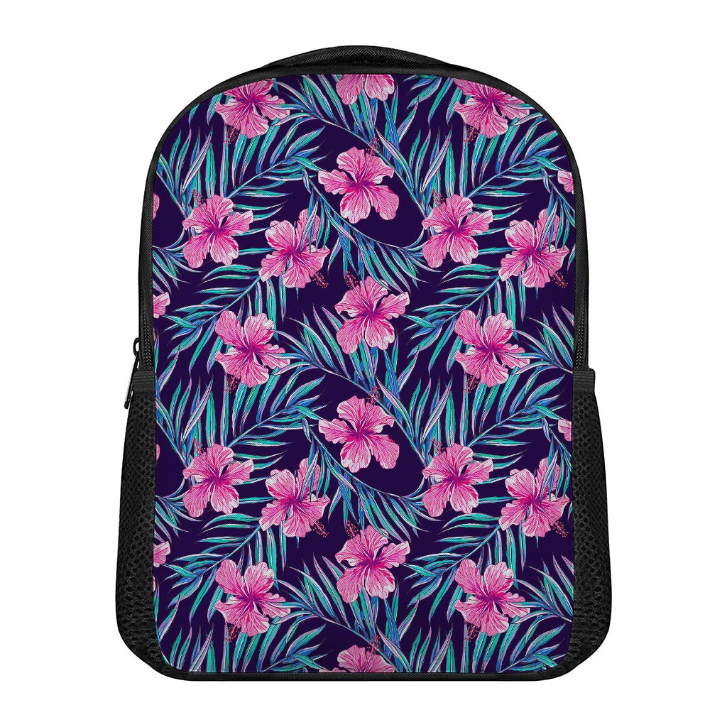 Teal Tropical Hibiscus Pattern Print Casual Backpack