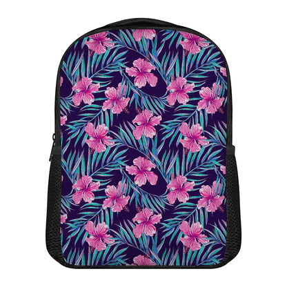 Teal Tropical Hibiscus Pattern Print Casual Backpack