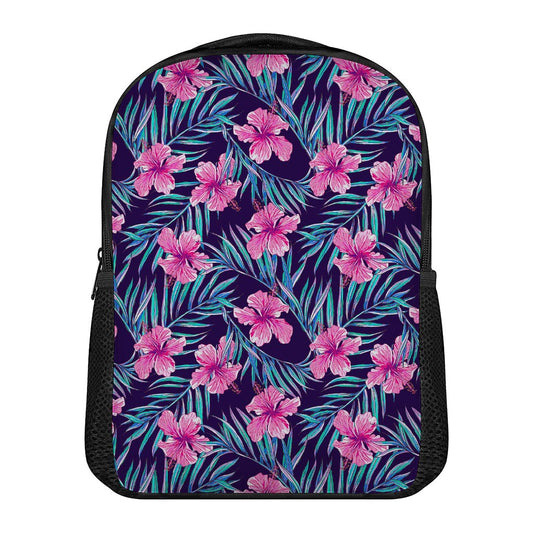 Teal Tropical Hibiscus Pattern Print Casual Backpack