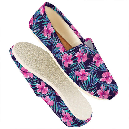 Teal Tropical Hibiscus Pattern Print Casual Shoes