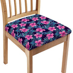 Teal Tropical Hibiscus Pattern Print Chair Cushion Cover