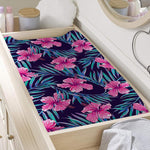 Teal Tropical Hibiscus Pattern Print Changing Pad Cover