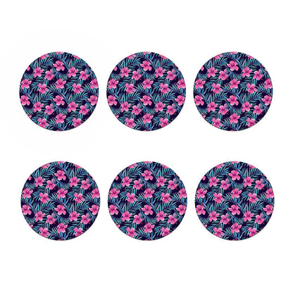 Teal Tropical Hibiscus Pattern Print Coaster Set