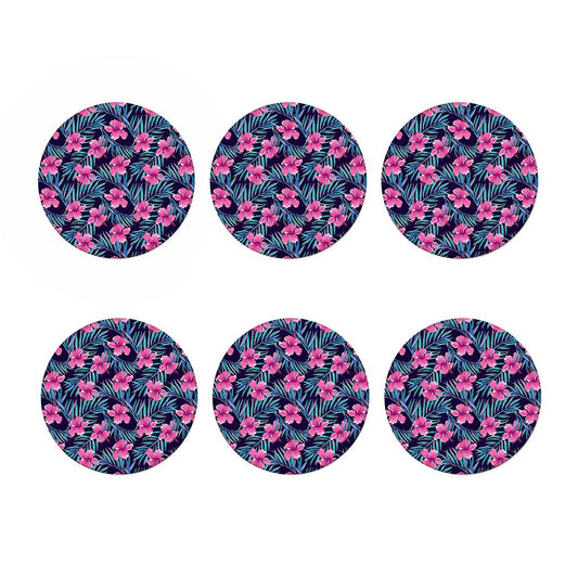 Teal Tropical Hibiscus Pattern Print Coaster Set