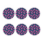 Teal Tropical Hibiscus Pattern Print Coaster Set