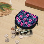 Teal Tropical Hibiscus Pattern Print Coin Purse