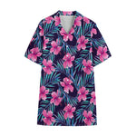 Teal Tropical Hibiscus Pattern Print Cotton Hawaiian Shirt