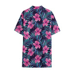 Teal Tropical Hibiscus Pattern Print Cotton Hawaiian Shirt