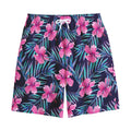 Teal Tropical Hibiscus Pattern Print Cotton Shorts