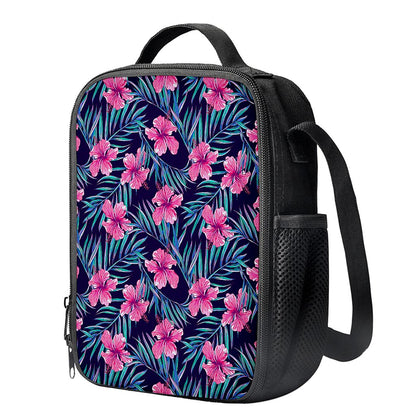 Teal Tropical Hibiscus Pattern Print Crossbody Lunch Bag