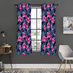 Teal Tropical Hibiscus Pattern Print Curtain