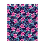 Teal Tropical Hibiscus Pattern Print Curtain