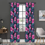 Teal Tropical Hibiscus Pattern Print Curtain