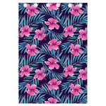 Teal Tropical Hibiscus Pattern Print Curtain