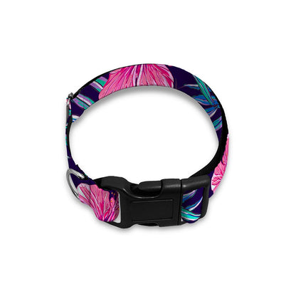Teal Tropical Hibiscus Pattern Print Dog Collar