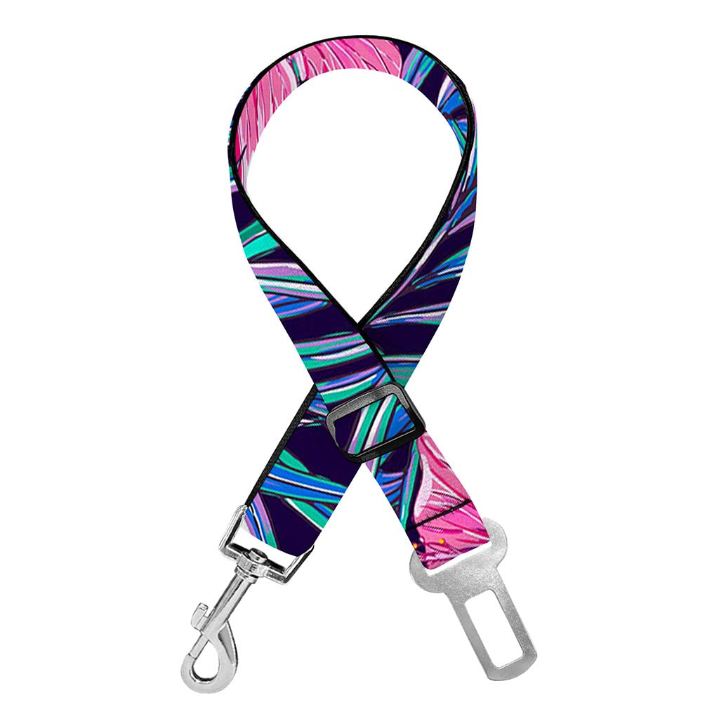 Teal Tropical Hibiscus Pattern Print Dog Seat Belt