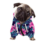Teal Tropical Hibiscus Pattern Print Dog Zip Up Hoodie