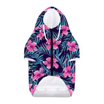 Teal Tropical Hibiscus Pattern Print Dog Zip Up Hoodie