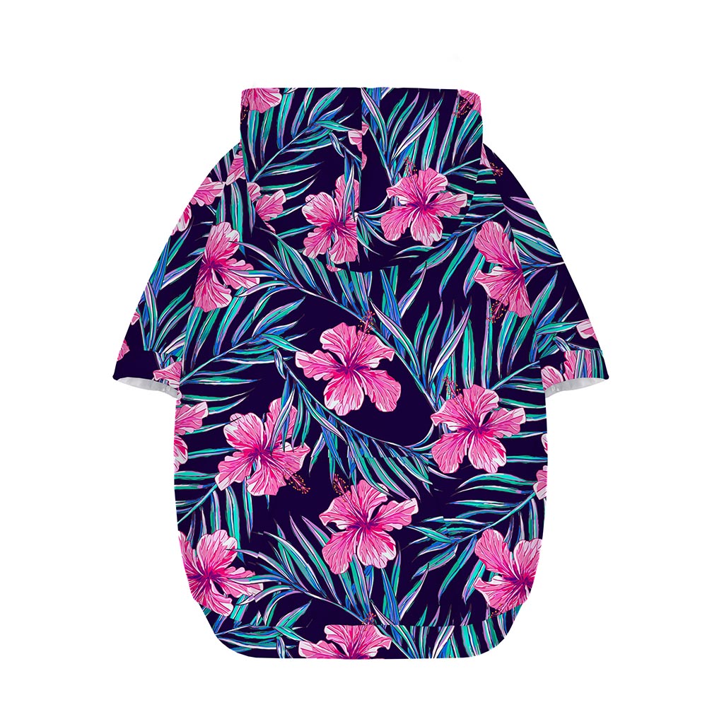 Teal Tropical Hibiscus Pattern Print Dog Zip Up Hoodie