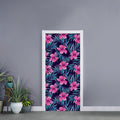Teal Tropical Hibiscus Pattern Print Door Sticker