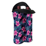 Teal Tropical Hibiscus Pattern Print Double Neoprene Wine Tote