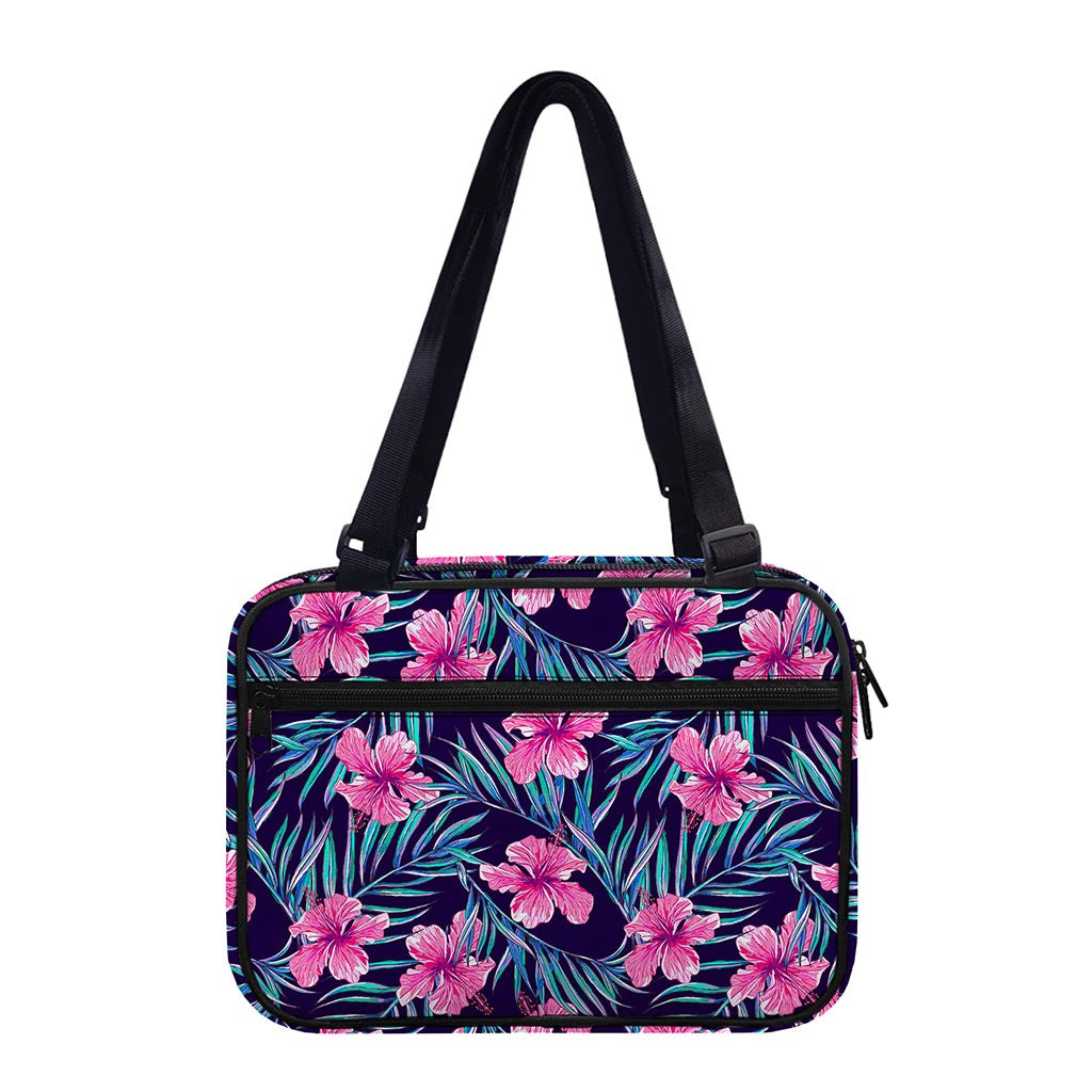 Teal Tropical Hibiscus Pattern Print Double Strap Bible Bag